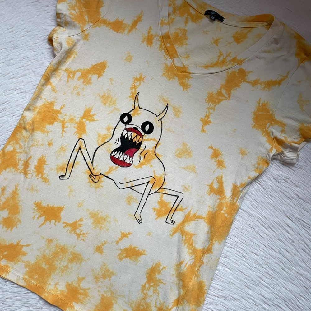 Adventure time scary Jake the Dog hand painted tie dye v neck tee - Picture 3 of 17